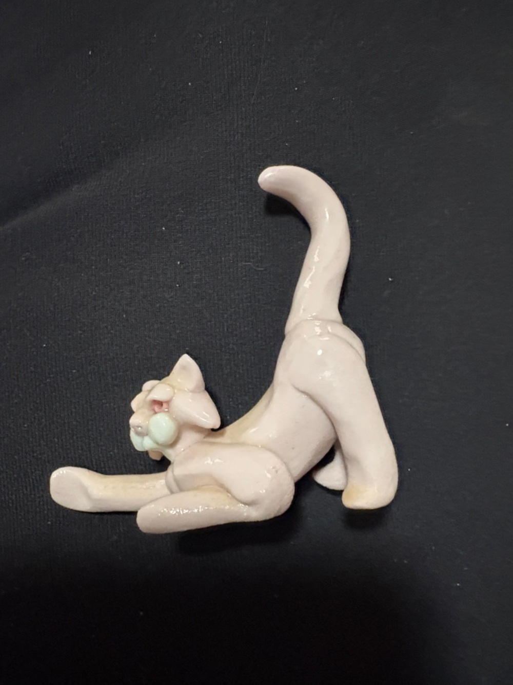 Pale Pink Ceramic Stretching Cat Figurine